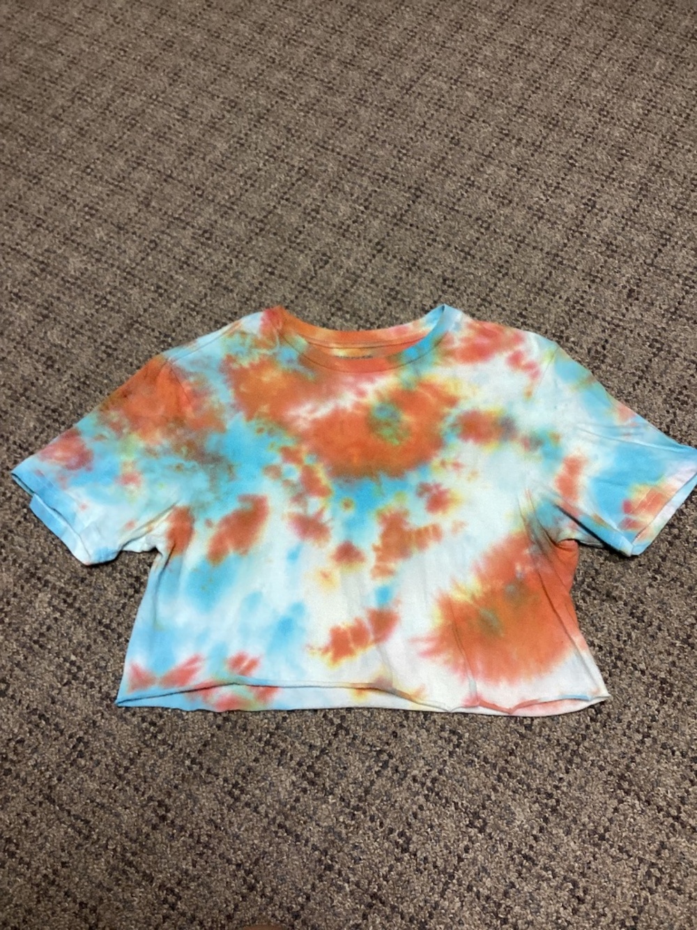 Amazon Essentials Orange Blue White Tie-Dye Cropped Tee Size S